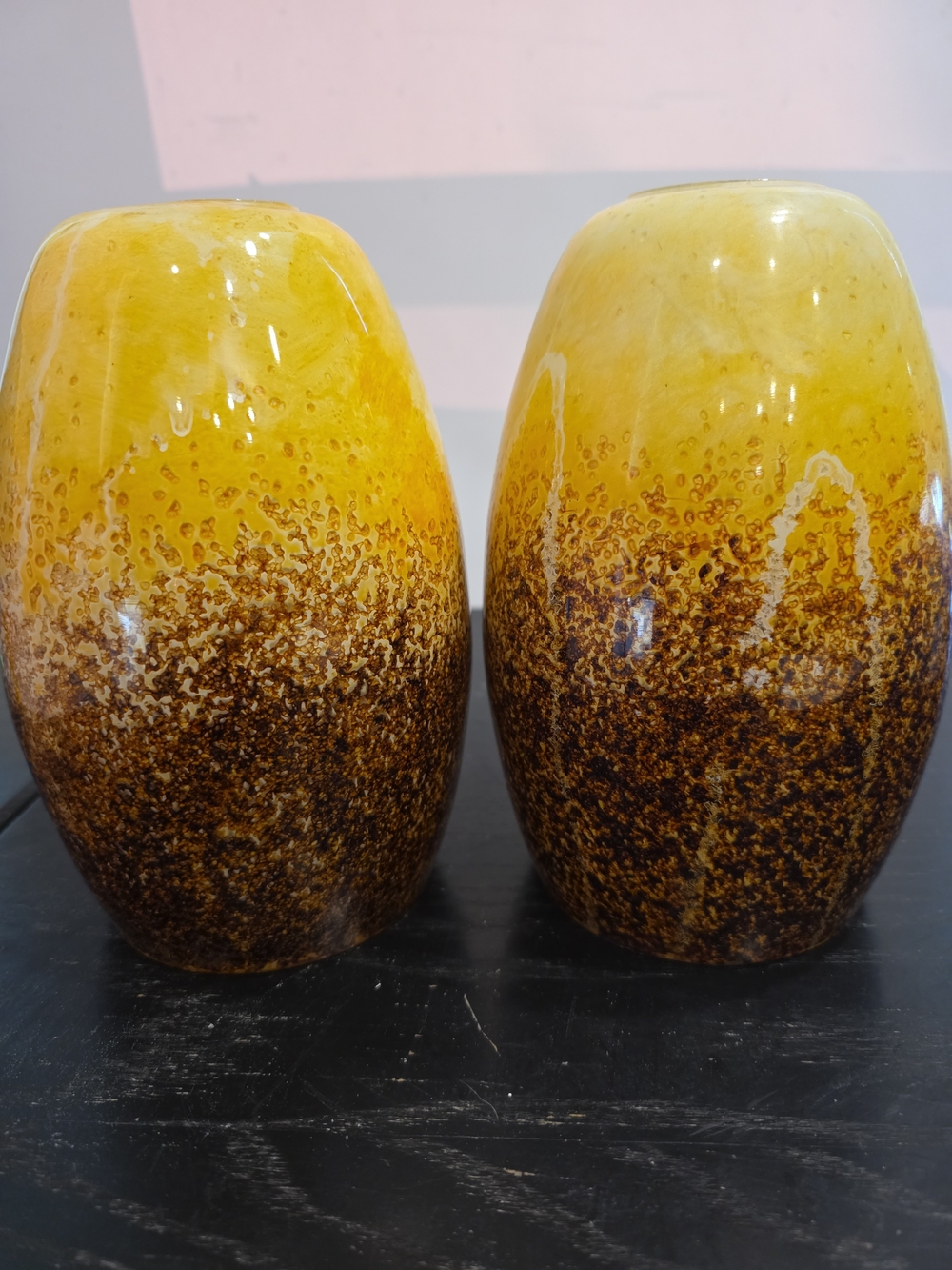 Handcrafted Yellow Brown Glazed Ceramic Vases - Set of 2